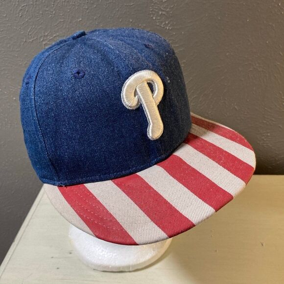 New Era Philadelphia Phillies USA American Flag Men's 9Fifty Denim Snapback Hat - Picture 1 of 4